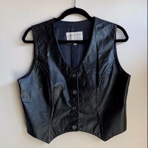 Vintage Black Leather Vest SIZE 16